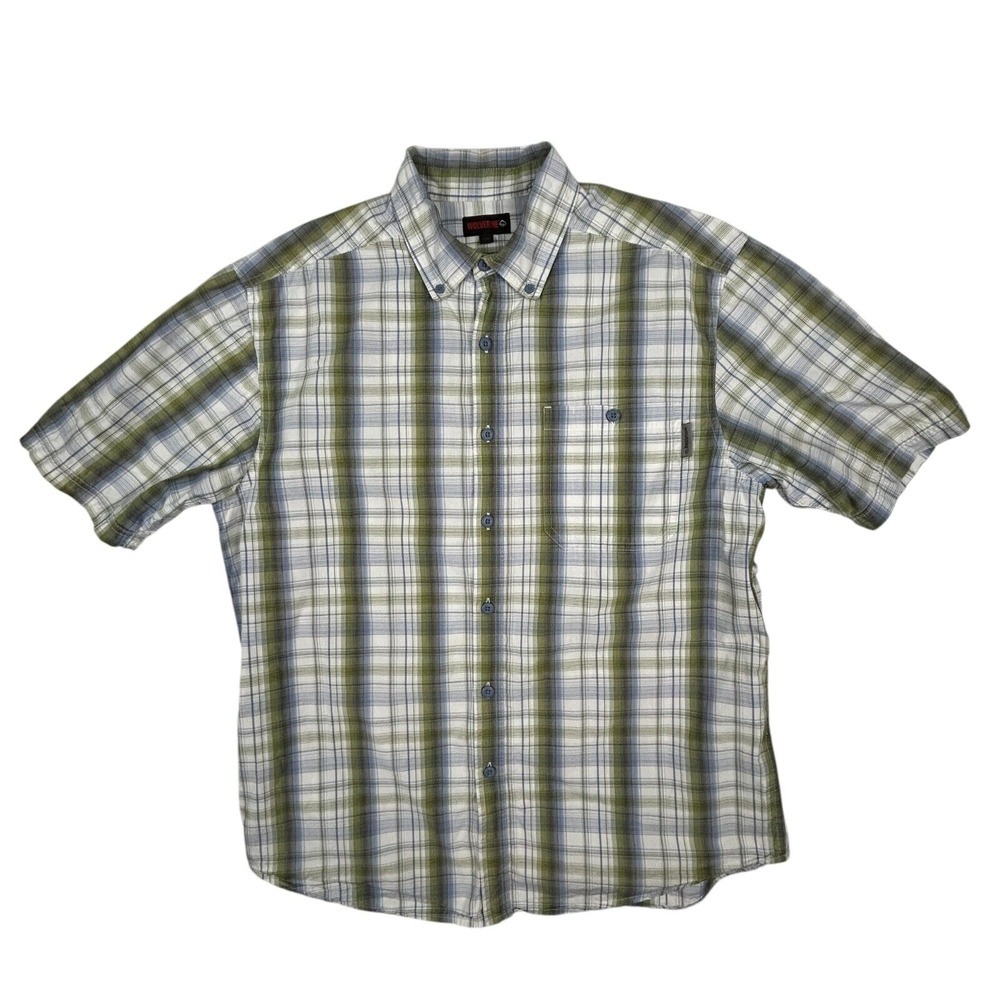 Wolverine Shirt Mens Large Plaid Button Up White Green Blue Outdoor Work‎